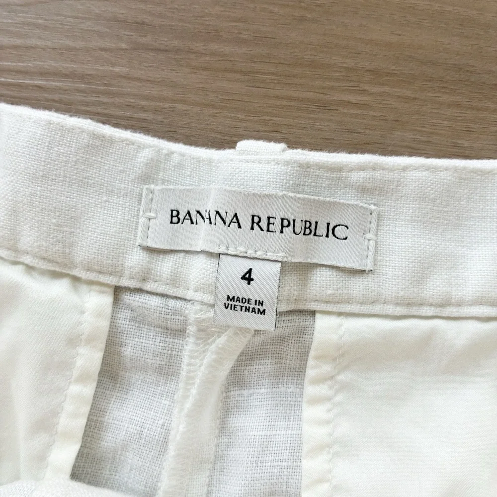 Banana Republic High Rise Wide Leg 100% Linen Cream Ivory White Pants Size 4